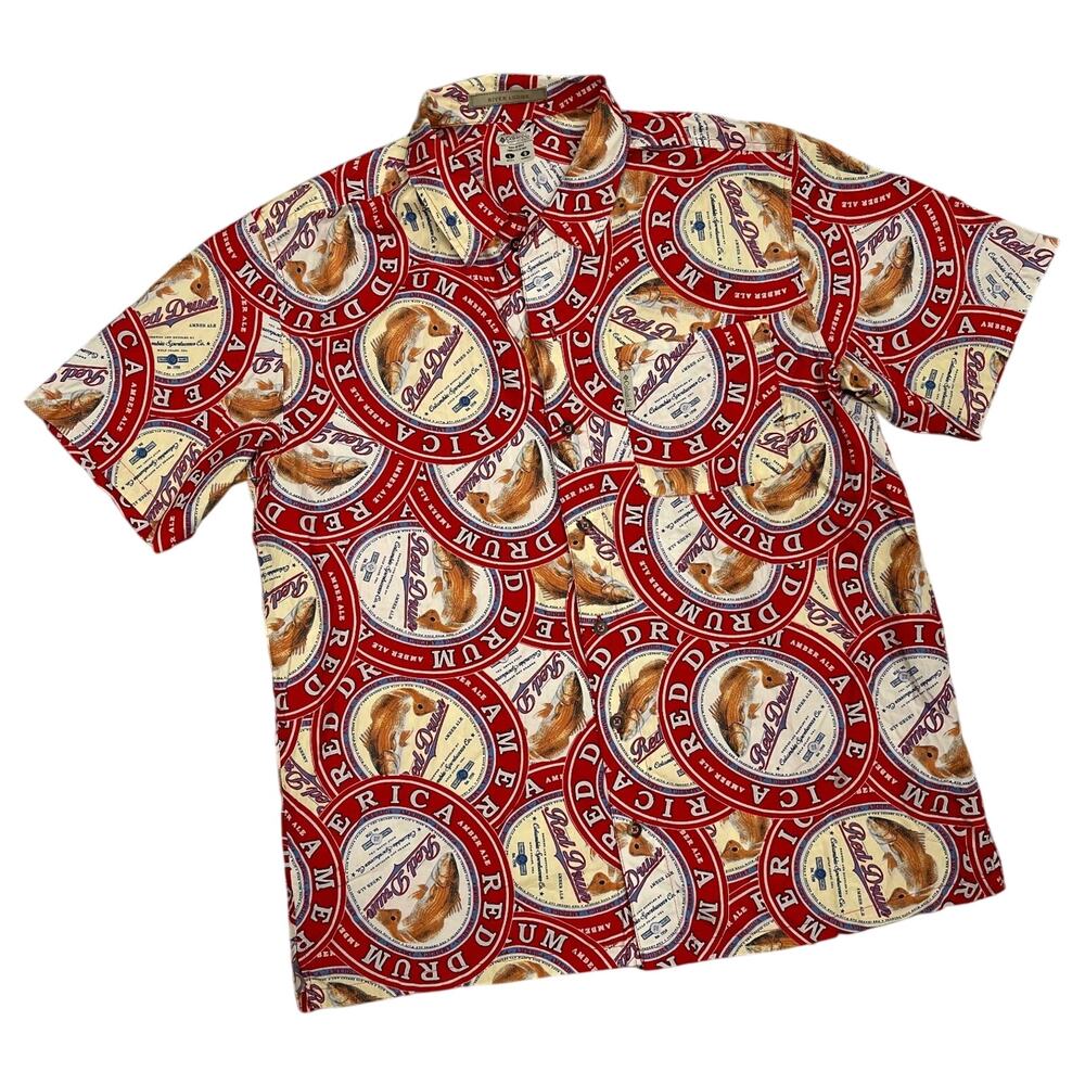 Red Drum American Amber Pale Ale Button Front Camp Shirt AOP Columbia Red